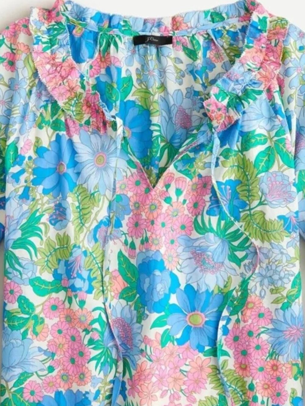 J. Crew Tie Front Ruffle Blouse Top Women's Large Fairy Floral AW851 Lightweight - Picture 2 of 13